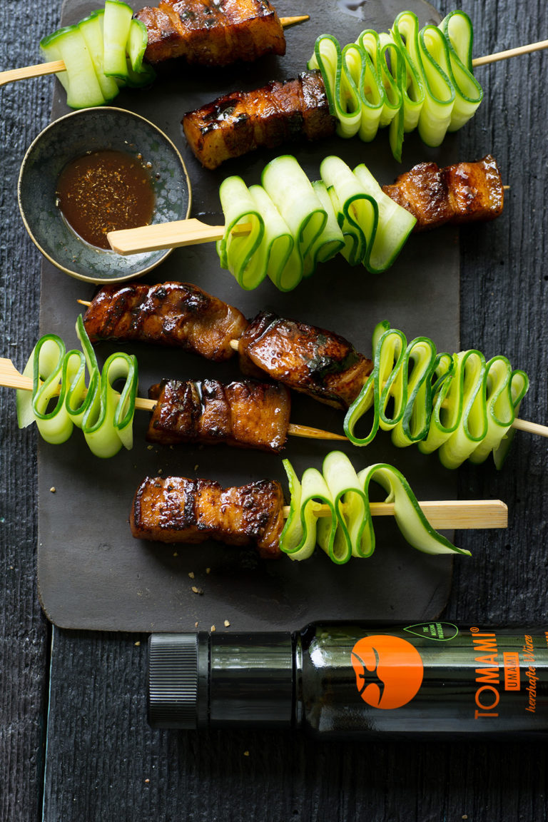 Teaser Pork Belly Skewers with Tomami-Glaze