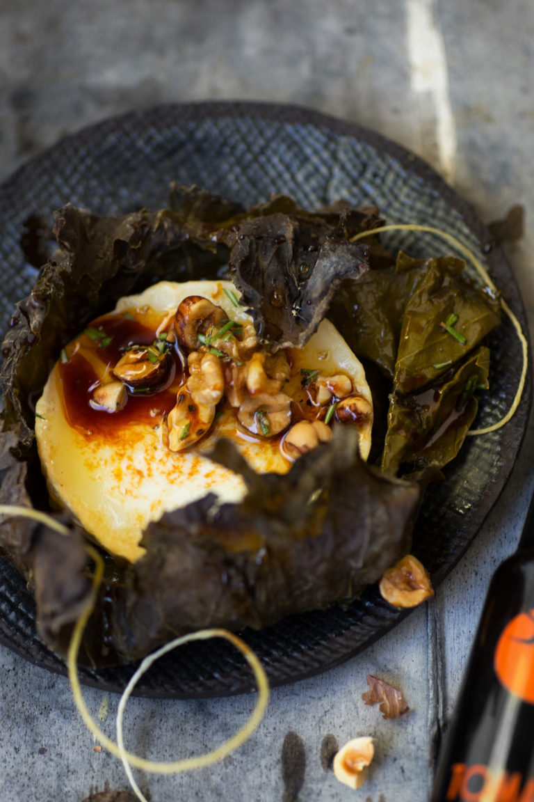 Teaser Goat’s cheese with Tomami wrapped in a vine leaf