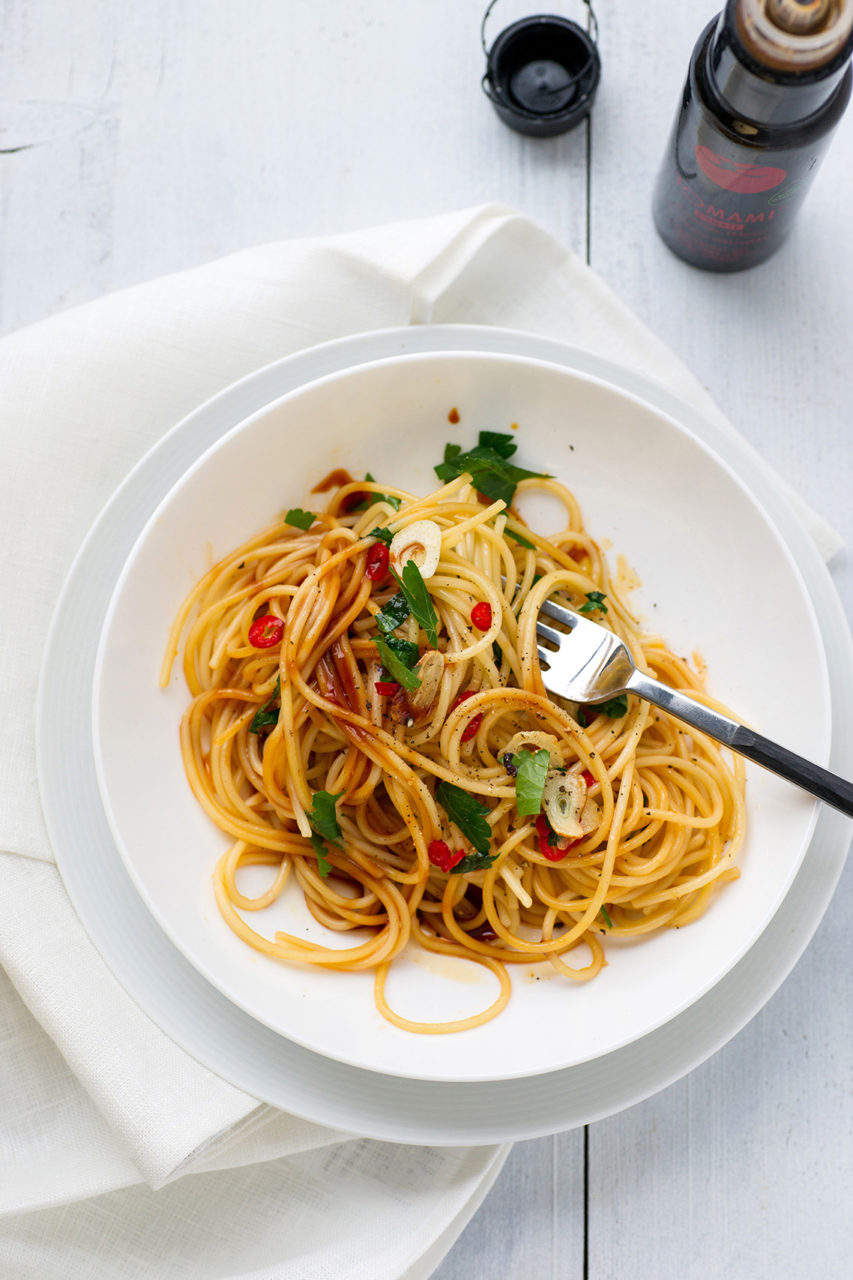 Spaghetti Tomami aglio e olio