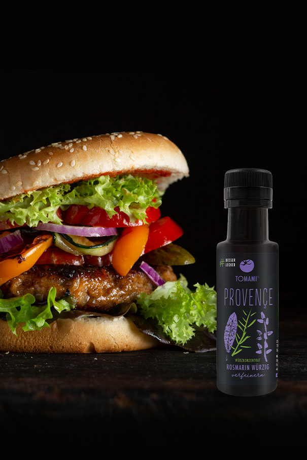 Veganer Hack-Burger und TOMAMI Provence 90 ml