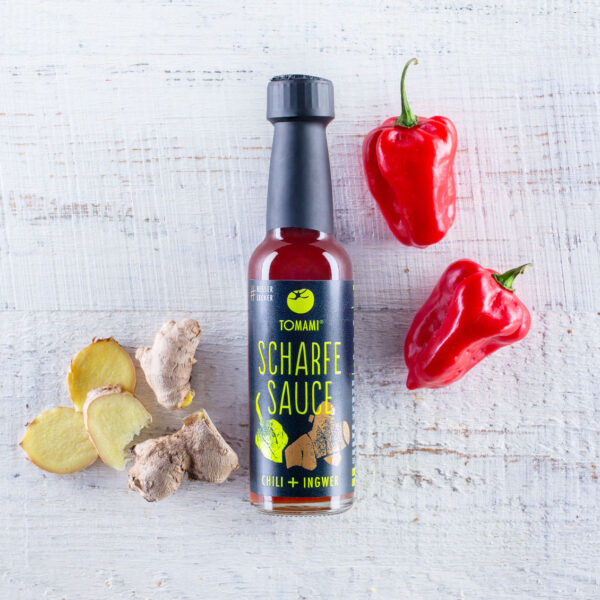 TOMAMI Scharfe Sauce CHILI+INGWER • 90 ml • mit Zutaten