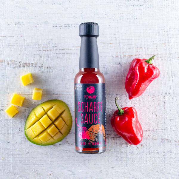 TOMAMI Scharfe Sauce CHILI+MANGO • 90 ml • mit Zutaten